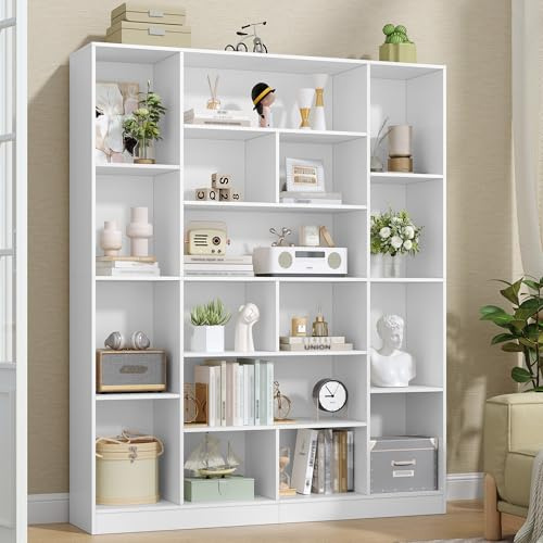 Hzuaneri 190 cm Libreria con 17 ripiani, grande libreria a terra, scaffale aperto, adatto per soggiorno, ufficio, camera da letto, 24 x 150 x 190 cm, Bianco BC46603X
