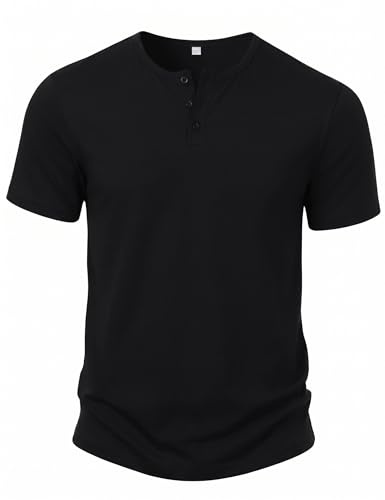 iClosam T-Shirt Homme Manche Courte Col Tunisien Henley, Coton Stretch Coupe Ajustée, Basic Casual Été Quotidien et Sorties Urbain