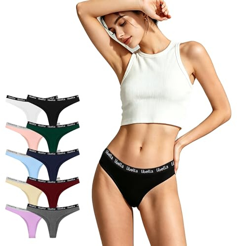 Libella 5/10-pack dam string tanga bomull bekväma underkläder dam mjuk stretch andas osynlig under kläder 3251VA, 3251un-10-pack, M