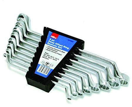 Hilka 16700802 Metric Ring Spanner Set, 8 pce, Set of 8 Pieces, Silver