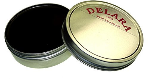 DELARA Baume d'entretien pour Cuir de Haute qualité avec jojoba et Cire d'abeille - protège efficacement Le Cuir Lisse du dessèchement et de l'oxydation, boîte de 75 ML - Couleur: Noir