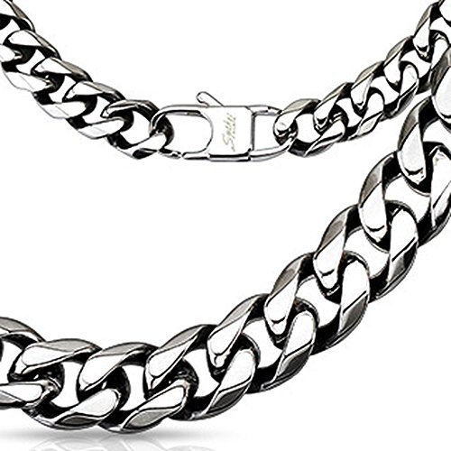 Bungsa Königskette Panzerkette Edelstahl Massive Halskette 10mm breit/dick Biker 60cm lang (Edelstahlkette Damenkette Herrenkette Necklace Herren Frauen Männer Schmuck)