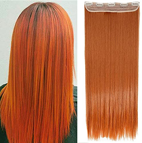 26 Hair Extensions Clip in Synthetic One Piece Straight Hair Pieces Silky - Orange(Length:66cm,Weight:120g)