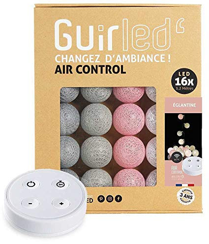 GuirLED - LED Baumwollkugeln Lichterkette USB - Drahtlose Fernbedienung - Baby Nachtlicht 2h - Dual USB 2A Netzteil enthalten - 4 Intensitäten – 16 Kugeln 1.6m - Églantine