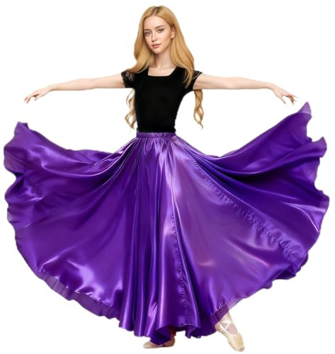 Baisdan - Gonna in Raso per Danza del Ventre, Costume da Festival, Gonna Lunga e Ampia, Viola, Taglia Unica