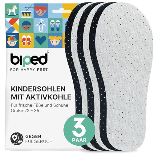 biped 3 pares de plantillas infantiles con carbón activo – plantillas contra el sudor y el mal olor – espuma de látex suave – frescor higiénico para pies y zapatos limpios z2768(34-35)