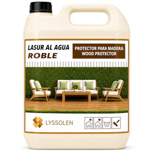 LYSSOLEN - Lasur Protector de Madera Satinado 1L - Color Roble - Barniz al Agua Impermeabilizante para Exterior e Interior - Protección UV y Climática para Terrazas, Vigas y Suelos - Poro Abierto