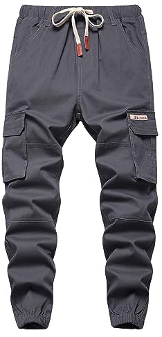 YOUNGSOUL Pantaloni cargo per bambini, elasticizzati, per il tempo libero, con elastico, grigio., 152 cm-158 cm