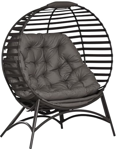 Outsunny Egg Chair with Soft Cushion, Outdoor Lounge Chair with Steel Frame and Side Pocket, Garden Leisure Seat for Indoor, Outdoor, Brown