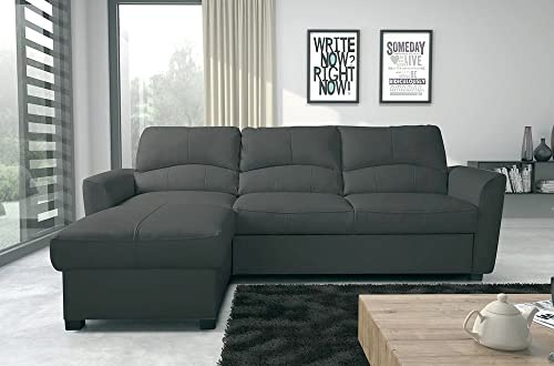 VENESETTI - Canapé d'angle Convertible en Cuir de Luxe Italien, 5 Places Lugano, Gris foncé, Angle Gauche