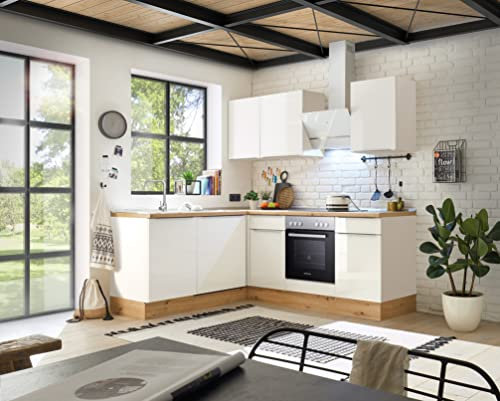 respekta Küche Küchenzeile Winkelküche Marleen Premium 220 cm Weiß Artisan Eiche