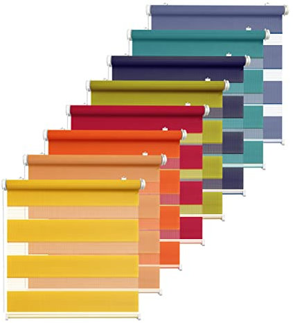 Rikmani Doppelrollo Fensterrollo COR Duo-Rollo Klemmfixierung Zebrarollo Seitenzugrollo ohne Bohren, lichtdurchlässig und verdunkelnd 85x215 cm, gelb