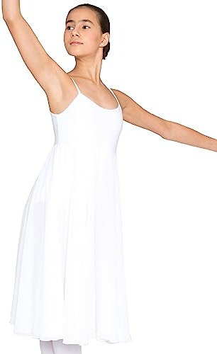 tanzmuster Ballettkleid Mädchen - Adelina - Baumwolle - Weiß 140/146 - Ballett Trikot mit langem Rock - Ballettkleidung für Kinder