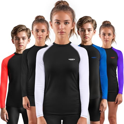Exxact Sports Kids BJJ Rash Guard Long Sleeve, Ranked Compression No Gi Jiu Jitsu Rash Guard Kids for MMA, and Wrestling