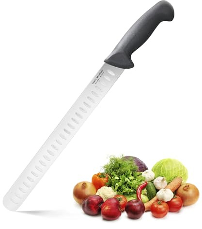 Cook N Home Slicing Knife Roast/Fish Slicer 11-inch, Granton Edge High Carbon Stainless Steel Sharp Kitchen Knife, Ergonomic Handle,Black
