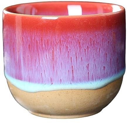 LOVIVER Keramik Teetassen, Espressotasse, 150 Ml, Porzellan-Espressotassen, Sake Becher, Japanischer Stil, Abstraktes Muster, Kung Fu Teetasse, Ohne Griff für Wasser, Cappuccino, Yerba, Rot