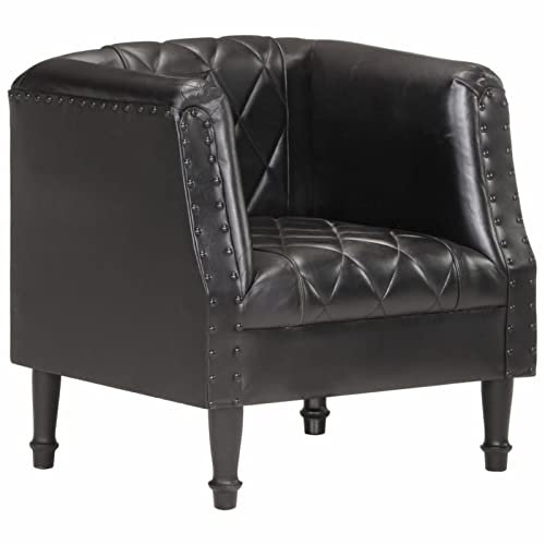 Homgoday Sillón de televisión, sillón de relax, sillón de televisión, sillón de descanso, sofá individual, sillón de lectura, sillón individual para dormitorio, salón, color negro, auténtica piel de