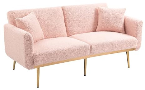 SUPPNEED Sofa Bett, Lounge Sofa, Mid Century Modern Sofas 162 x 80 x 78 cm für Haus Wohnzimmer Schlafzimmer(Rosa Teddy)