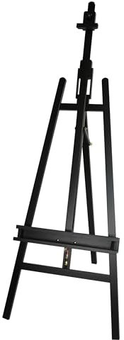 Paintersisters® Akademie Staffelei ELBA, 66x230 cm klappbare Sitz- und Standstaffelei für Keilrahmen bis 120cm, große Studiostaffelei, Dreibeinstaffelei mit breiter Ablage, Kiefern Holz schwarz