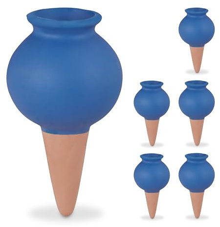 Relaxdays Sfere da Irrigazione a Goccia, Set da 6, Coni per Annaffiatura Automatica per Piante in Vaso, Terracotta Blu