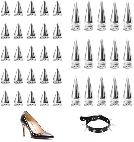 EXIN DEHCEN 150 Stück Ziernieten 100 7X10mm Spitznieten + 50 7X20mm Killernieten, Metall Nieten Punk Spitz, Silbrig Nieten Zum Schrauben Zum DIY Schrauben Ziernieten für Leder, Kleidung, Schuhe