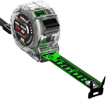 JAMAKALA 5M/16.4ft Fluorescent Steel Tape Measure,Transparent Steel Precision Measuring Tape,Width 25mm Stainless Steel Retractable Easy To Read Self-Lock Double Sided Graduated Tape Measure (A)