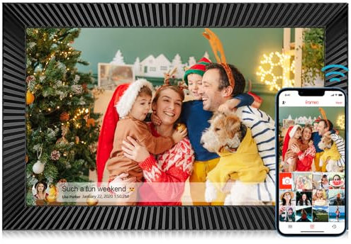 Digitaler Bilderrahmen WLAN 10,1 Zoll Digitaler Bilderrahmen Bewegungssensor Auto-Rotation Eingebauter 32GB Speicher 1280x800 Touchscreen Teilen Sie Momente sofort über Frameo App