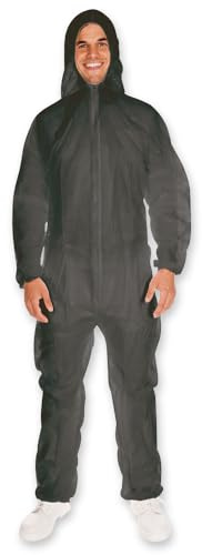 FRANZ MENSCH 50 Stück Hygostar Overalls mit Kapuze | PP, schwarz, XL, L: 170cm, Umfang: 130cm, Karton, Hygienebekleidung, Schutzkleidung, Schutzanzug