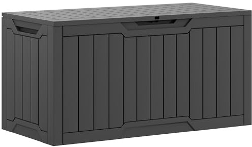 YITAHOME 100 Gallon Outdoor Storage Box, Large Water Resistant Resin Deck Box, Indoor Outdoor Lockable Storage Container for Patio, Garden, Cushions, Tools, Equipment (Dark Gray)