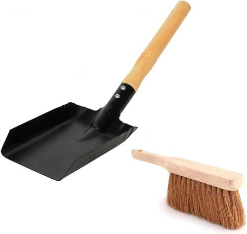 GSV Essentials Coal Shovel and Brush Set, Garden Hand Tools with Hand Brush, Ash Pan Metal Dustpan, Fireplace Shovel, Fireplace Tool Set, Cleaning Accessories, Durable