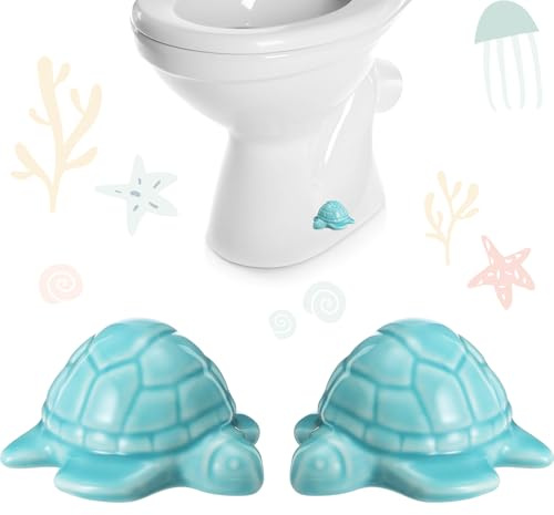 FillTouch 2 Pcs Toilet Bolt Cover, Decorative Toilet Bolt Caps Cute Animals Ceramic Accessories for Home Bathroom Decor(Turquoise Blue Color,Turtle)
