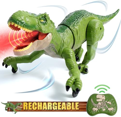 Sunrad Ferngesteuertes Dinosaurier Spielzeug mit Sprühen,Lichtern und Brüllen,Gehen,Elektronik T-Rex Dino Spielzeug,Kinderspielzeug für Jungen Mädchen ab 3 4 5 6 Jahre,Grün