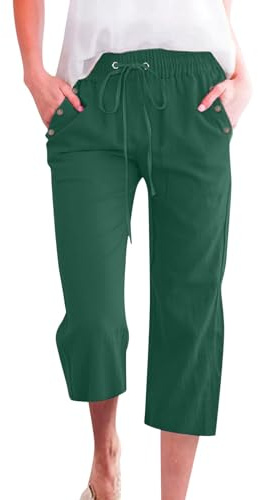 Nuoke Pantalon décontracté pour Femme, rayé, Boutons latéraux, à la, Ample, Taille élastique, Jambe Droite, Confortable, Trois Quarts, Manchette de Ceinture, 2024 Pantalon Randonnée Été_1
