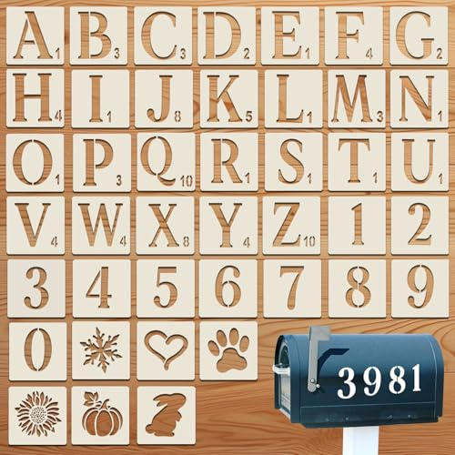 2 Inch Letter Stencils 42 Pcs Numbers Craft Stencils Plastic Letter Stencil for Painting Reusable Alphabet Template Interlocking Stencil Kit for Painting Wood Wall Rock Sign Door Porch DIY Art Project