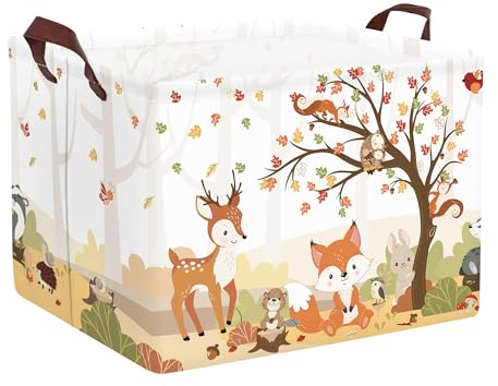 Clastyle Frühling Wald Baum Rehkitz Eichhörnchen Fuchs Wäschekorb für Jungen Wasserdicht Spielzeug Kleidung Würfel Aufbewahrungskorb für Kinderzimmer,Fuchs Eichhörnchen,40 * 30 * 30 cm