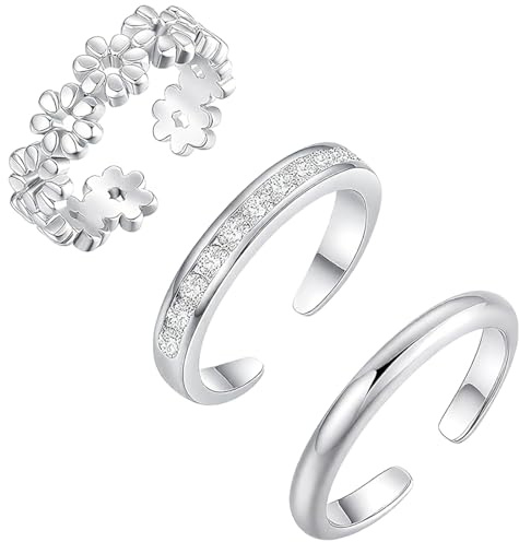 LQIOACU 3 Pezzi Anelli Piedi Donna, Anello per la punta in argento 925 anelli per dito moda anello congiunto per donne ragazze ipoallergenico anelli per piede da spiaggia gioielli Gioielli Piede
