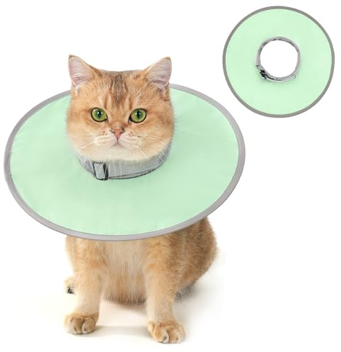 Avont Lätt krage för katt, justerbart halsband med läckageskydd för liten hund och katt efter operation - S/grön | Nacke upp till 27,9 cm, bredd 7,6 cm. Vikbar mjuk kon för katter och små hundar, slutar slicka, vattentät, lätt att rengöra