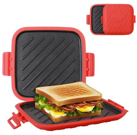 HeMaSe Microwave Toastie Sandwich Maker, Microwave Grill Cheese Panini Press Maker, Removable Nonstick Versatile Wireless Small Toaster, Dishwasher Safe, Fast Cooking for Breakfast, Snacks, Red