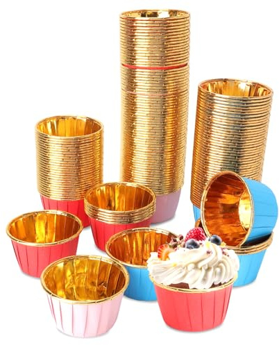 150 Moldes para Muffins de Papel PET – Moldes Cupcake Resistentes, Antifugas, 3 Colores Festivos para Cumpleaños, Navidad y Fiestas – Moldes de Repostería de −40 a 220°C para Cupcakes y Mini Postres