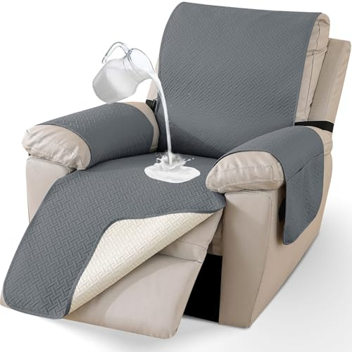 CYCMACO Copripoltrona 1 Posto Relax Reclinabile, Impermeabile Copripoltrona Elettrica Reclinabile, Universale Copri Poltrona Con Braccioli, Copripoltrone Con Tasche Laterali, Grigio Scuro