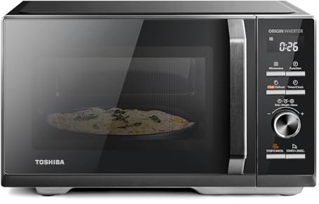 TOSHIBA Microondas Digital con Grill 25L, 900W Inverter, 10 Niveles Potencia, Control Preciso, Calentamiento Uniforme, Negro Elegante MW3-AG25PFI(BK)