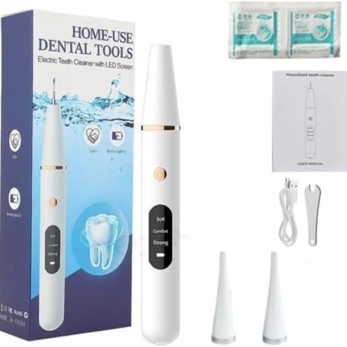 Pulitore Dentale Elettrico con Schermo LED, 3 Modalità Soft/Comfort/Strong, Ricaricabile USB, Kit Igiene Dentale con Specchietto e Strumenti per Pulizia Denti Domestica