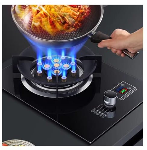 Fornello A Gas Portatile A Fuoco Singolo, Bruciatore Wok Ad Alta Calore Da 5,2 KW A 13 Cavità, Con Pannello In Vetro Temperato E Protezione Fiamma,Con Timer Da 99 Minuti(LPG)