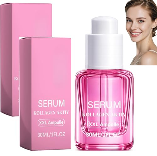 Sérum facial de colágeno para mujeres, colágeno activo hidratante, ampolla XXL para reafirmar la piel y elasticidad, suero ligero para pieles secas y sensibles, 30 ml (2 unidades)