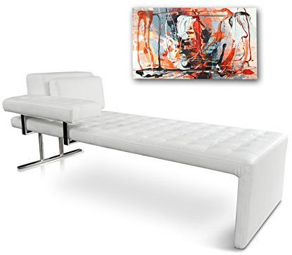 NEUERRAUM Bauhaus Daybed Chaiselongue - Sdraio relax, in vera pelle, con piede in acciaio INOX lucidato, immagine in pelle bianca lavorata a mano, pezzo unico