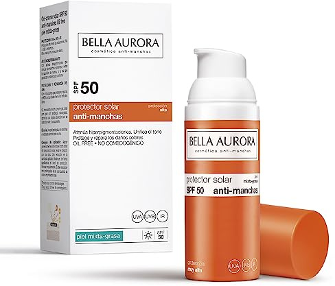 BELLA AURORA - Anti-Pigmentflecken Sonnenschutz Gesicht mit LSF 50 UVA/UVB/IR 50 ml, Gel-Creme für Misch- bis Fettige Haut, Mattes Finish - Mit Curcumin-Extrakt und Thermus Thermophillus Ferment