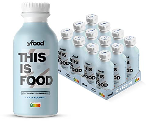 yfood Crazy Coconut, repas prêt à boire, THIS IS FOOD, substitut de repas, 30 g de protéines, 26 vitamines et minéraux (12 x 500 ml), goût noix de coco