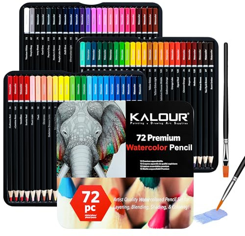 KALOUR Lot de 72 crayons aquarelles pour adultes – Crayons hexagonaux professionnels solubles dans l'eau – Idéal pour le coloriage et la superposition