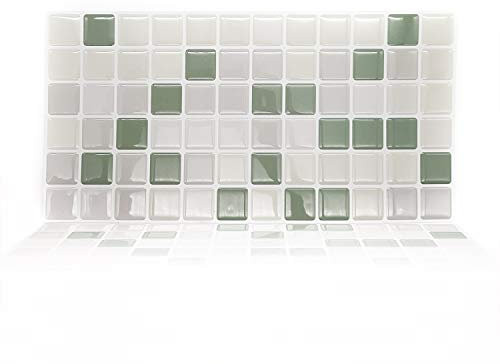 WALPLUS 12 Sheets 30x15cm Shades of Grey Mosaic Glossy 3D Tile Stickers 30x15cm Splashbacks Vinyl Stick on Tiles Backsplash Peel and Stick Bathroom Kitchen Decor Tile Paint Spring Easter Decoration