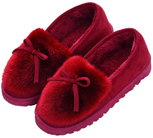 Pantofole da Donna Inverno All'aperto Caldo Peluche Morbido Impermeabile Ecopelliccia per la casa con Pantofole Mocassini,Rosso-F,39 EU